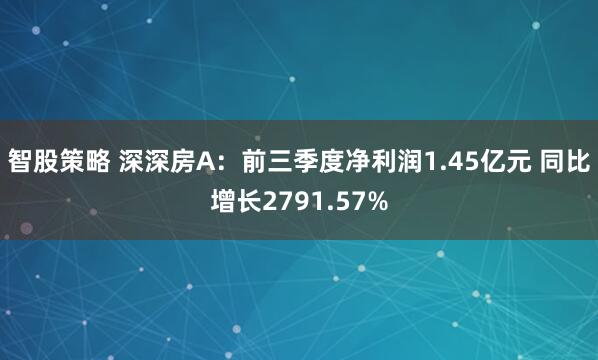 智股策略 深深房A：前三季度净利润1.45亿元 同比增长2791.57%